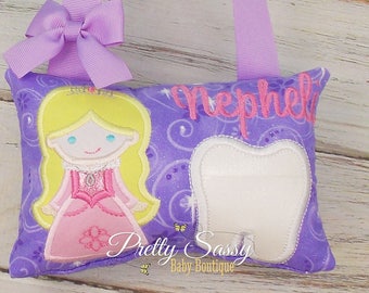 Princess Tooth Fairy Pillow Girl, Girls Tooth Fairy Pillow, Glitter Personalized Tooth Pillow, Girl Tooth Pillow, Fairy,Birthday, Baby, Gift