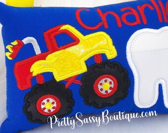 Monster Truck Tooth Fairy Pillow, Blue Boys Personalized Tooth Fairy Pillow, Red Tooth Pillow, Superhero tooth fairy pillow, Birthday Gift