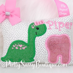 Dinosaur Tooth Fairy Pillow, Girls Tooth Fairy Pillow, Tooth Pillow, Personalized Tooth Pillow, Dino Tooth Fairy Pillow, Girl Tooth Fairy