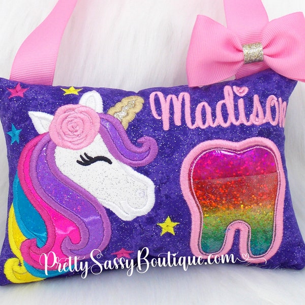 Rainbow Unicorn Tooth Fairy Pillow with Tooth Fairy Kit, Tooth Fairy Pillow Girl, Tooth Pillow, Unicorn Pillow, Unicorn Birthday, Girl Gift