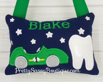Green Race Car Tooth Fairy Pillow, Classic Car Tooth Pillow, Race car, Roadster, Classic Car, Birthday, Baby shower, Gift, Stocking Stuffers