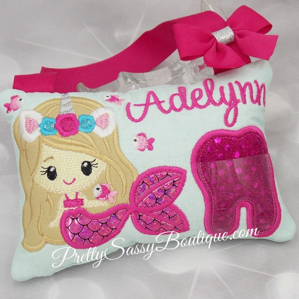 Mermaid tooth fairy pillow, Unicorn tooth pillow, Personalized Pillow, Personalized girl gifts, Baby Shower, Birthday Princess, Girl Gift