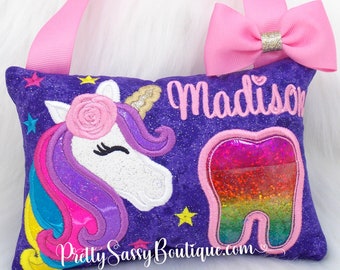 Rainbow Unicorn Tooth Fairy Pillow with Tooth Fairy Kit, Tooth Fairy Pillow Girl, Tooth Pillow, Unicorn Pillow, Unicorn Birthday, Girl Gift