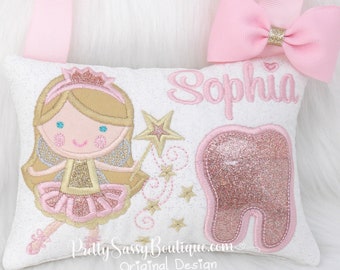 Gold Tooth Fairy Pillow, Tooth Fairy Pillow, Girls Tooth Pillow, Girl Tooth Fairy Pillow, Birthday Gift, Princess Personalized Tooth Pillow,
