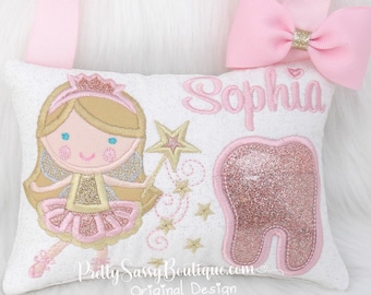 Gold Tooth Fairy Pillow, Tooth Fairy Pillow, Girls Tooth Pillow, Girl Tooth Fairy Pillow, Birthday Gift, Princess Personalized Tooth Pillow,