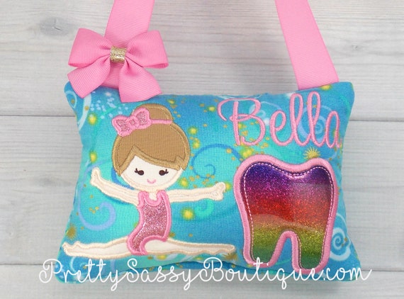 Baptism Birthday Gymnast tooth fairy pillow Girl Kindergarten Babyshower Christening Gift Gymnastics,Dance Summer Sports School