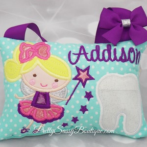 Purple Tooth Fairy Pillow Girl, Girls Tooth Fairy Pillow,  Personalized Tooth Pillow, Girls Tooth Pillow, Curly Fairy,Birthday, Baby, Gift