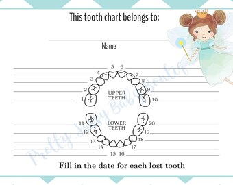Tooth Fairy Chart * Digital Tooth Fairy Chart*  Printable Tooth Fairy Chart * Instant Download Tooth Fairy Tooth Chart * Boys Tooth Chart