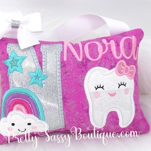 Rainbow Tooth Fairy Pillow, Initial Cloud Rainbow Tooth Fairy Pillow, Tooth Fairy Gift for Girls, Birthday Gift, Graduation Gift Girl,