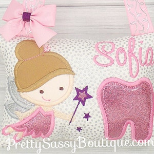 Pink Tooth Fairy Pillow Girl, Girls Tooth Fairy Pillow,  Glitter Personalized Tooth Pillow, Girls Tooth Pillow, Fairy,Birthday, Baby, Gift