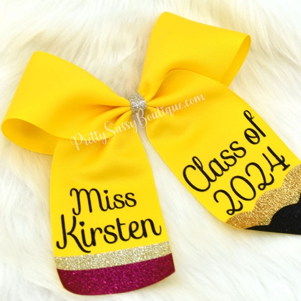 2023 Graduation Bow, Grad Bow, Teacher Graduation Bow, Pencil Hair Bow, Big Pencil Bow, Personalized Graduation Bow, Graduation Cap Topper