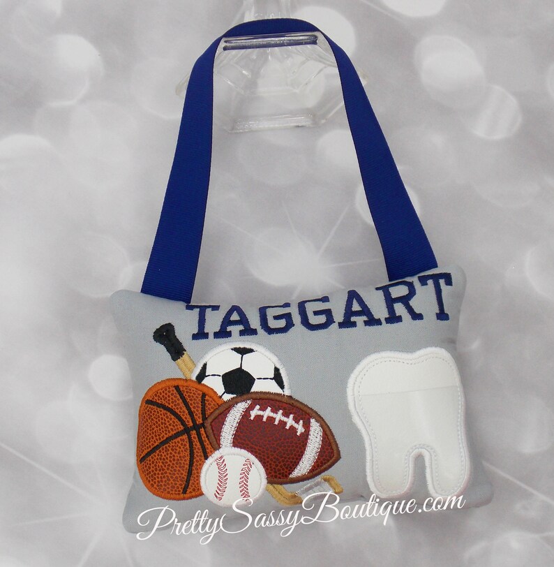 Boy Sports Personalized Tooth Pillow Sports Birthday Boy Gift Baseball Football Basketball Hockey Tooth Fairy Pillow Monogrammed Pillow