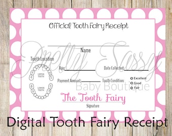 Tooth Fairy Receipt * Printable tooth chart, Instant Download Tooth Fairy Tooth Receipt, Tooth Fairy printables