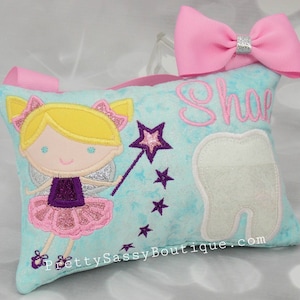 Tooth Fairy Pillow, Personalized Tooth Fairy Pillow Girls, Girl Tooth Pillow Pink Purple Aqua Princess Birthday Gift, Baby shower girls,