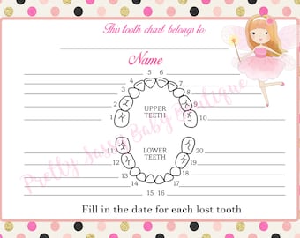 Tooth Fairy Chart * Digital Tooth Fairy Chart *  Printable Tooth Fairy Chart * Instant Download Tooth Fairy Tooth Chart *