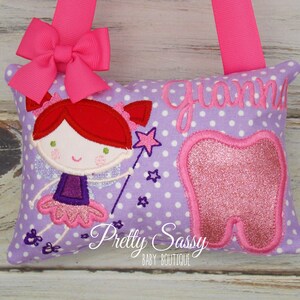 Tooth Fairy Pillow, Tooth fairy pillow girl, Personalized tooth pillow, Ballerina, Fairy, Birthday gift, Baby shower gift, Flower girl gift afbeelding 3