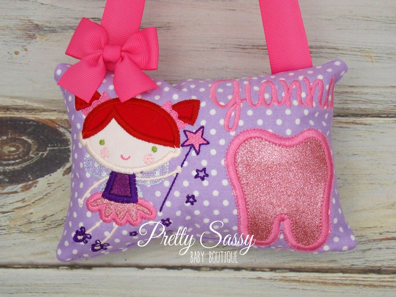 Tooth Fairy Pillow, Tooth fairy pillow girl, Personalized tooth pillow, Ballerina, Fairy, Birthday gift, Baby shower gift, Flower girl gift image 3