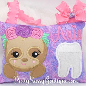Sloth Tooth Fairy Pillow, Tooth Fairy Pillow, Girls Tooth Pillow, Girl Tooth Fairy Pillow, Birthday Gift, Personalized Tooth Pillow,