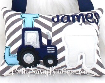 Tooth Fairy Pillow Boys - Tractor Tooth Fairy Pillow - Personalized Cowboy pillow, Farmer Pillow, Country baby shower gift, Christening gift