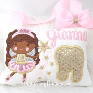 Tooth Fairy Pillow, Personalized Tooth Fairy Pillow Girls, Girl Tooth Pillow Pink Gold, Princess Birthday Gift, Baby shower girls, valentine
