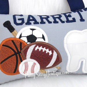 Tooth Fairy Pillow, Boy Sports Personalized Tooth Pillow, Monogrammed Pillow, Baseball Football Basketball Hockey, Sports Birthday Boy Gift