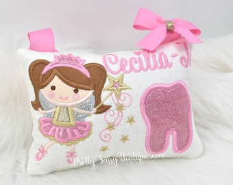 Pink Gold Personalized Girl Tooth Fairy Pillow with Tooth Fairy Kit, Pink Tooth Fairy, Personalized Gift, Girls, Christmas Stocking Stuffer