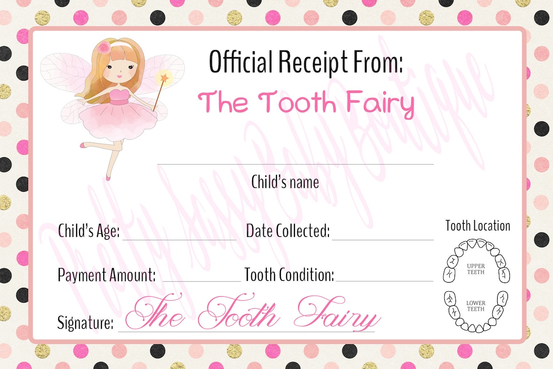 Tooth Fairy Receipt Digital Tooth Fairy Letter Printable Etsy