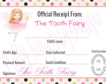 Tooth Fairy Receipt * Digital Tooth Fairy Letter *  Printable Tooth Fairy Note * Instant Download Tooth Fairy Tooth Receipt *
