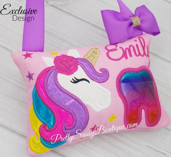 Personalized Tooth Fairy Pillow Girl Unicorn Tooth Fairy Etsy