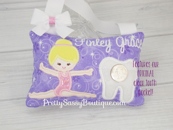 Baptism Birthday Gymnast tooth fairy pillow Girl Kindergarten Babyshower Christening Gift Gymnastics,Dance Summer Sports School