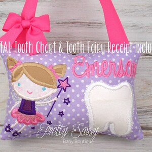 Tooth Fairy Pillow, Tooth fairy pillow girl, Personalized tooth pillow, Ballerina, Fairy, Birthday gift, Baby shower gift, Flower girl gift afbeelding 2