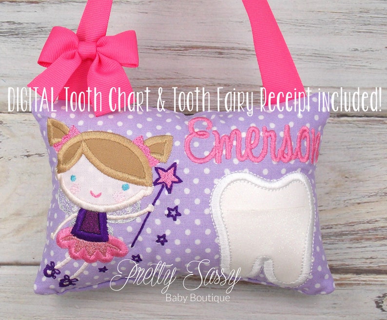 Tooth Fairy Pillow, Tooth fairy pillow girl, Personalized tooth pillow, Ballerina, Fairy, Birthday gift, Baby shower gift, Flower girl gift afbeelding 2