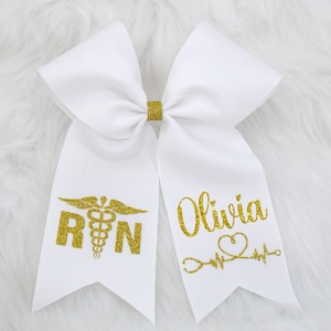 RN Graduation Cap Bow, Nurse Graduation Bow, BSN Grad Bow, White Graduation Bow Topper, Personalized Graduation Bow, Graduation Cap Topper