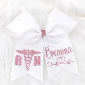 RN Graduation Cap Bow, Nurse Graduation Bow, BSN Grad Bow, White Graduation Bow Topper, Personalized Graduation Bow, Graduation Cap Topper