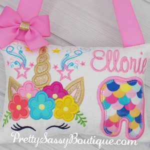 Floral unicorn tooth fairy pillow, Personalized pillow, Unicorn birthday, Gift for girl, Babyl, Gift, Baby Shower, Floral Pillow, Mermaid