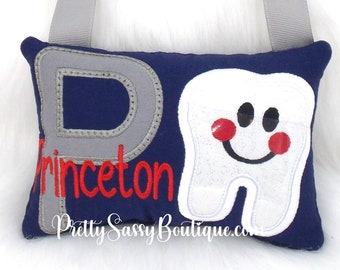 Personalized tooth fairy pillow,  tooth pillow, Blue Navy nursery gift, birthday gift, Tooth receipt, Tooth chart, Boy Tooth Pillow, Tooth