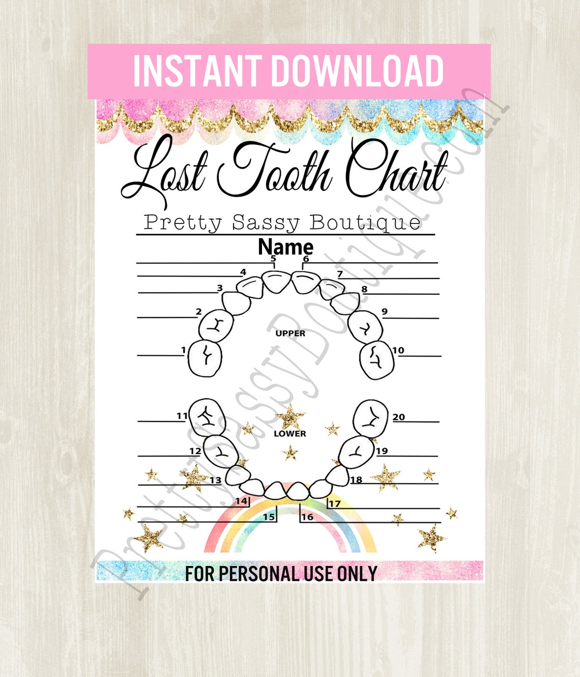 Tooth Chart Instant Download Lost Tooth Chart Printable My | Etsy