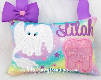 Dragon Tooth Fairy Pillow, Tooth Pillow, Tooth Fairy Pillow Girl, Dragon Pillow, Personalized Tooth Pillow, Rainbow Tooth Pillow, Birthday
