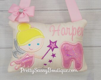 Tooth Fairy Pillow Girl Pink Purple Dot, Personalized Tooth Fairy Pillow, Tooth Pillow, Girls Birthday Gift Ideas, Cute Tooth Fairy Pillow