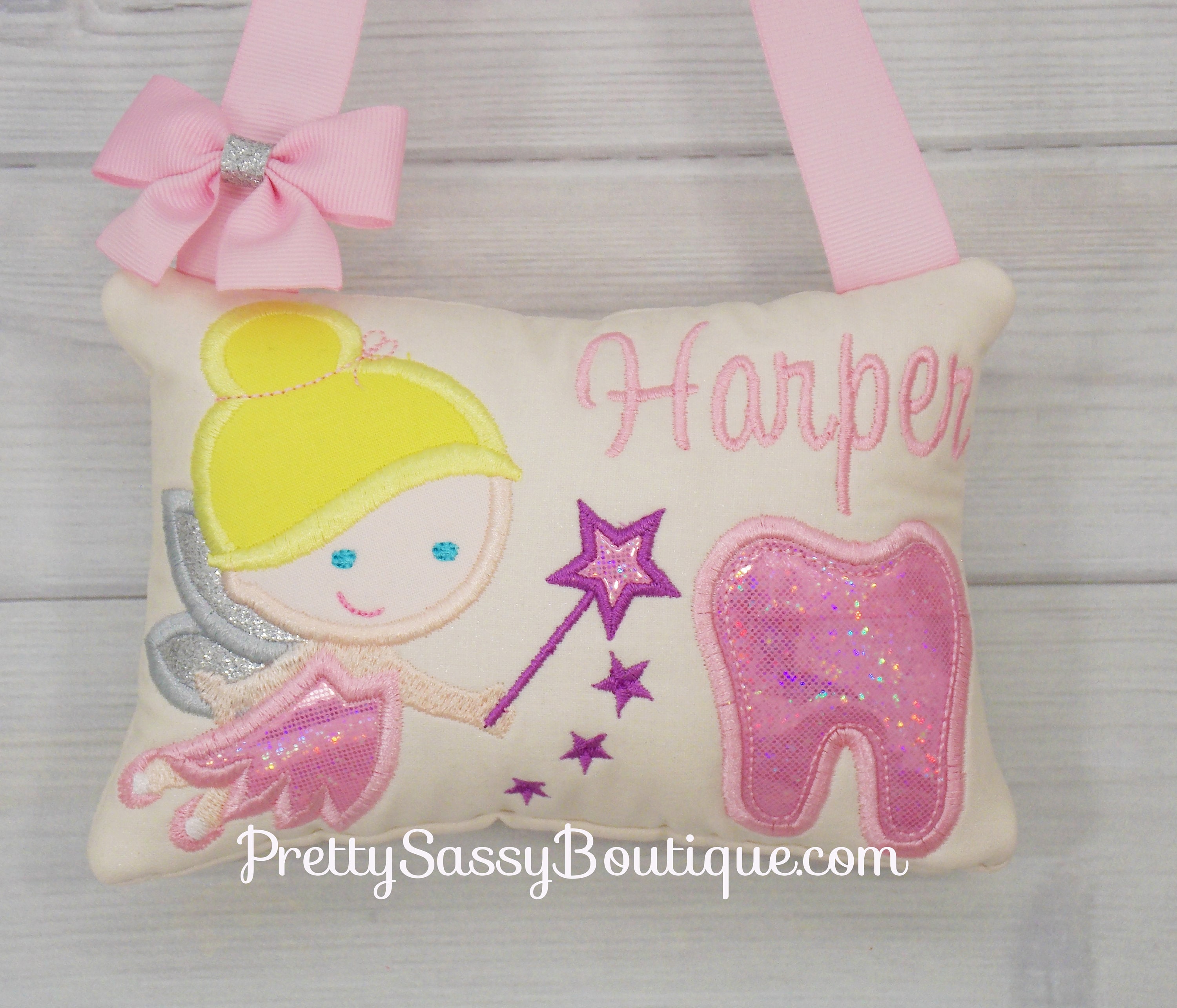 Tooth Fairy Pillow Girl Pink Purple Dot, Personalized Tooth Fairy Pil…