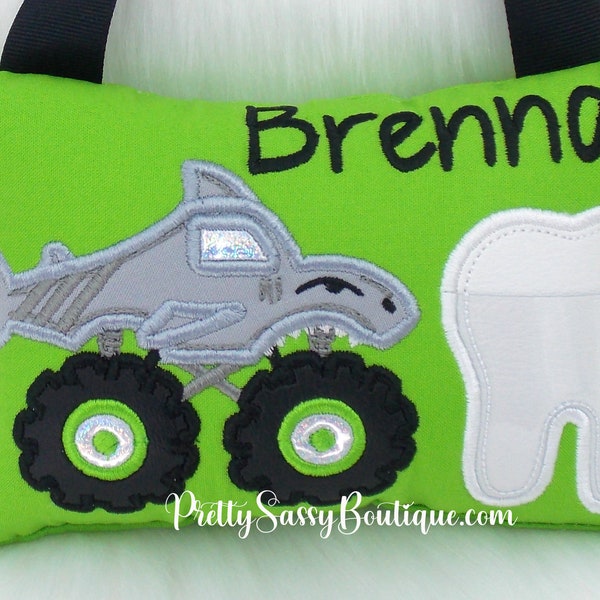 Shark Tooth Fairy Pillow, Monster Truck Tooth Fairy Pillow, Boys Tooth Fairy Pillow, Boy Tooth Pillow,  Monster Truck Birthday Boy Girl Gift