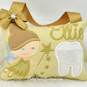 Gold Tooth Fairy Pillow Girl, Girls Tooth Fairy Pillow, Personalized Tooth Pillow, Girls Tooth Pillow, Tooth Pillow, Birthday, Baby, Gift