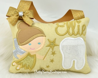 Gold Tooth Fairy Pillow Girl, Girls Tooth Fairy Pillow, Personalized Tooth Pillow, Girls Tooth Pillow, Tooth Pillow, Birthday, Baby, Gift