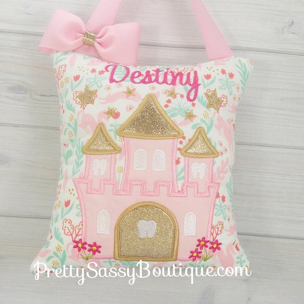 Princess Castle Tooth Fairy Pillow Girl, Girls Tooth Fairy Pillow,  Personalized Tooth Pillow, Girl Tooth Pillow, Fairy,Birthday, Baby, Gift