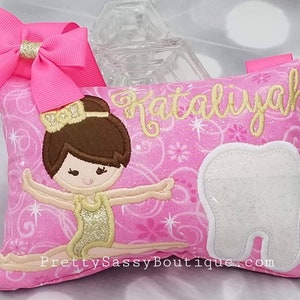 Gymnast Tooth Fairy Pillow Girl, Girls Tooth Fairy Pillow,  Personalized Tooth Pillow, Pink Girls Tooth Pillow, Fairy,Birthday, Baby, Gift