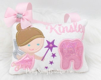 Tooth Fairy Pillow Girl Pink Purple, Personalized Tooth Fairy Pillow, Tooth Pillow, Girls Birthday Gift Ideas, Pretty Tooth Fairy Pillow