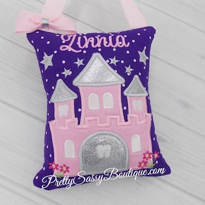 Princess Castle Tooth Fairy Pillow Girl, Girls Tooth Fairy Pillow,  Personalized Tooth Pillow, Tooth Fairy House, Fairy,Birthday, Baby, Gift