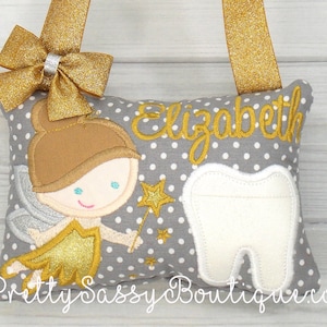 Gold Tooth Fairy Pillow Girl, Girls Tooth Fairy Pillow,  Personalized Tooth Pillow, Girl Tooth Pillow, Fairy, Decor, Baby, Birthday, Gift