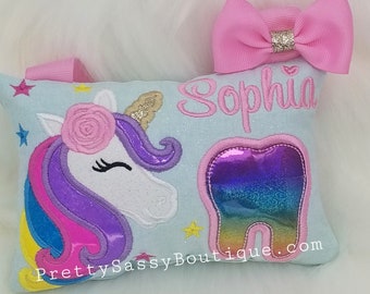 Tooth Fairy Pillow, Unicorn Tooth Fairy Pillow, Rainbow Unicorn Tooth Pillow Girls, Girl Birthday Gift Ideas