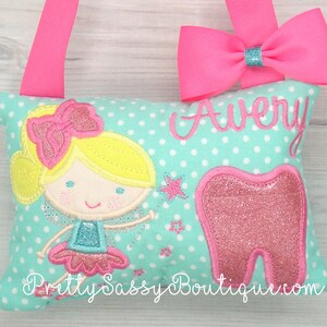 Aqua Tooth Fairy Pillow Girl, Girls Tooth Fairy Pillow,  Pink Personalized Tooth Pillow, Girls Tooth Pillow, Fairy,Birthday, Baby, Gift